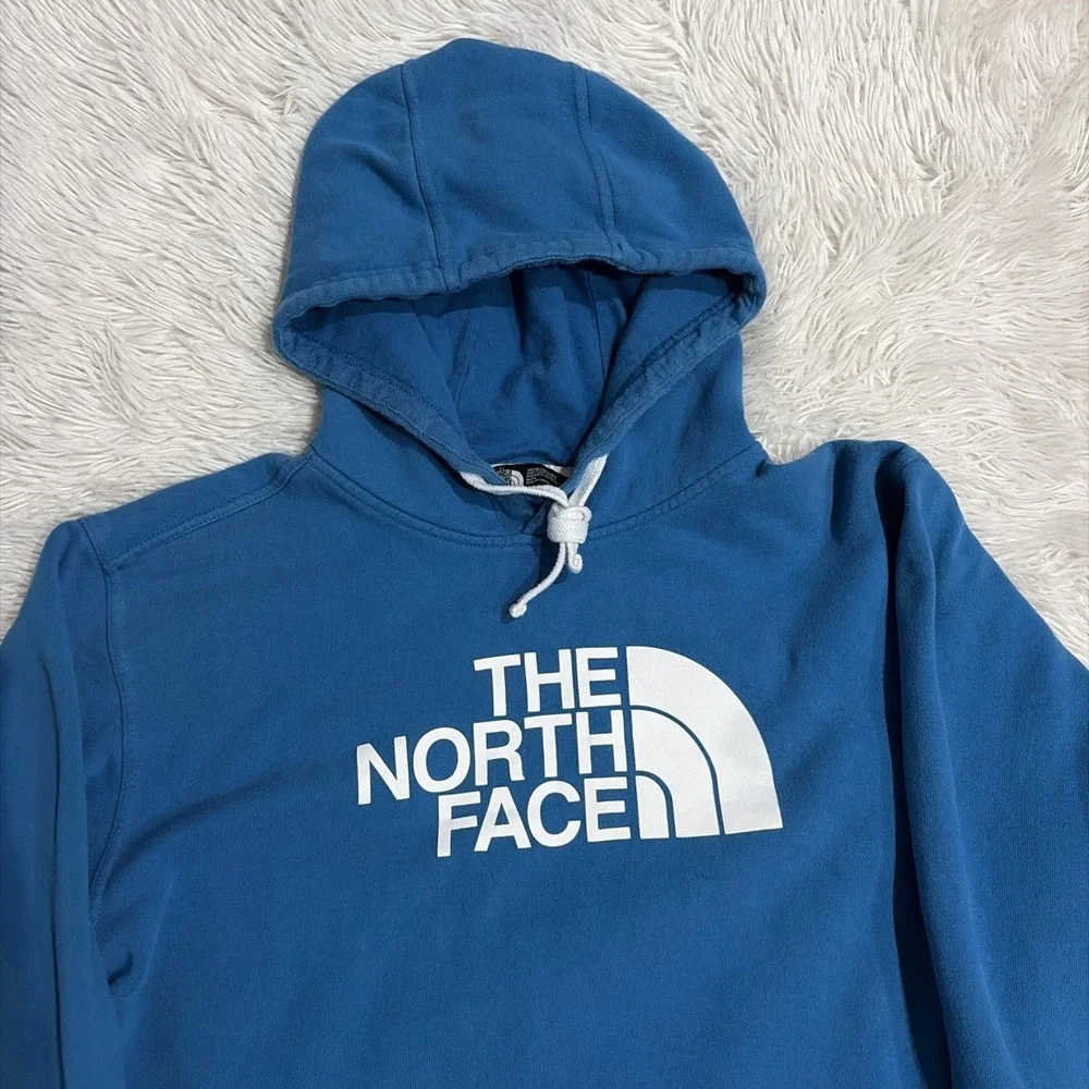 The North Face Mens Half Dome Pullover Hoodie Blue White Logo Sweatshirt Size M